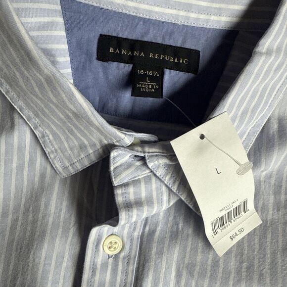 Banana Republic Mens Shirt Large Blue White Button Down Oxford Pocket Soft NWT - Picture 5 of 8